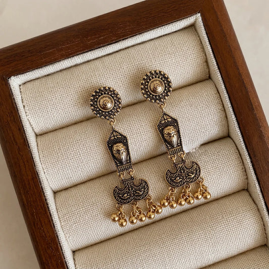 Golden Elongated Antique Earrings