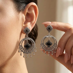 Oxidised Beaded Dangle Earrings
