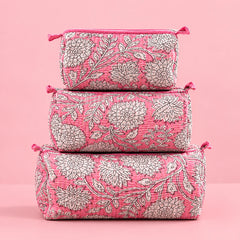 Pink & White Floral Pouch Set