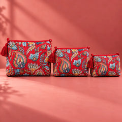 Red Floral Garden Pouch Set