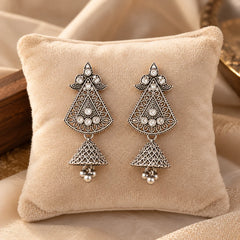 Silver Ethnic Embellished Jhumka Earrings