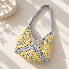 Lemon & Grey Knot Crochet Bag