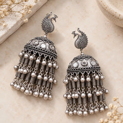 Oxidised Peacock Jhumka Earrings