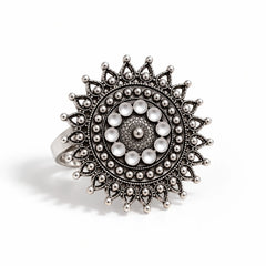 Oxidised Silver Sunburst Ring