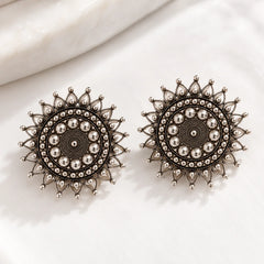 Oxidised Silver Sunburst Earrings