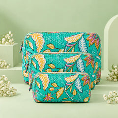 Teal Botanical Pouch Set