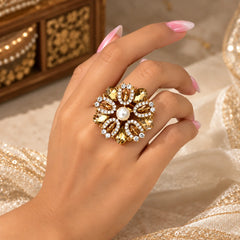 Golden Pearl Crystal Ring