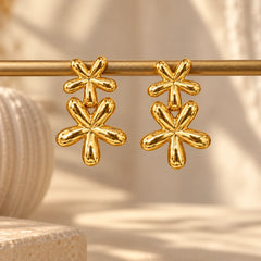 Double Flower Cluster Stud Earrings - 18K Gold Plated