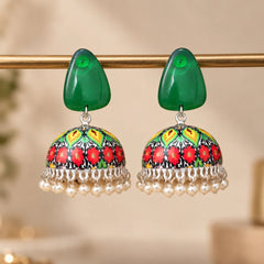 Green Stone Top Meenakari Jhumka