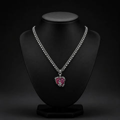 Pink Heart Layered Chain Necklace