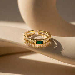 Emerald Baguette Crystal Adjustable Ring