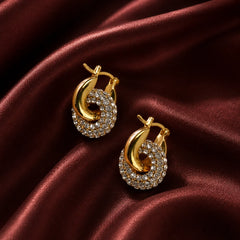 Crystal Interlock Hoop Earrings - 18K Gold Plated