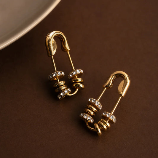 Gold Beaded Pin Hoop Earrings - 18K Gold Plated