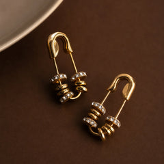 Gold Beaded Pin Hoop Earrings - 18K Gold Plated