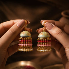 Pastel Sage Handpainted Meenakari  Dome Jhumka