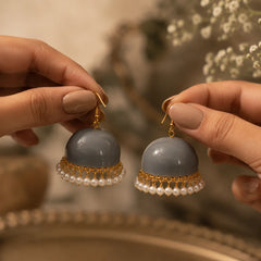 Grey Meenakari Dome Pearl Jhumka