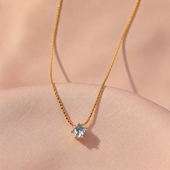Minimal Round Crystal Chain Necklace - 18K Gold Plated