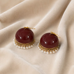 Maroon Meenakari Dome Pearl Fringe Jhumka