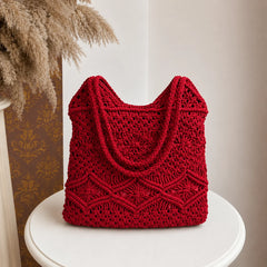Red Macrame Tote Bag