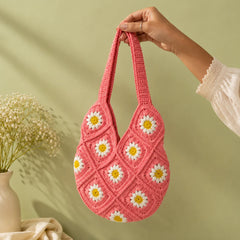 Blush Pink Daisy Crochet Shoulder Bag