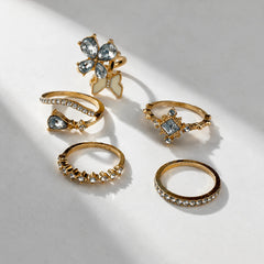 Butterfly & Flower Crystal Rings Combo