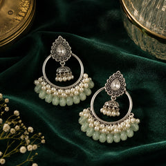 Mint Green Pearl Chandbali Earrings