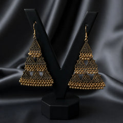Antique Gold Triangular Ghungroo Chandelier Earrings