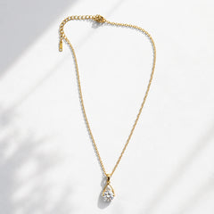 Solitaire Teardrop Pendant Necklace- 18K Gold Plated