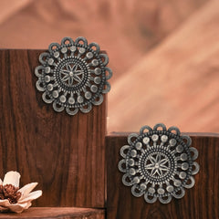 Black Oxidised Sunburst Stud Earrings