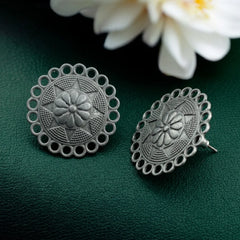 Black Oxidised Floral Mandala Stud Earrings