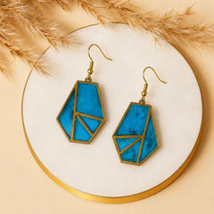 Brass Geometric Turquoise Dangle Earrings