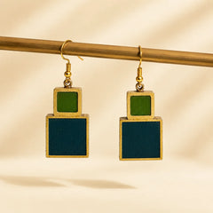 Brass Geometric Block Earrings