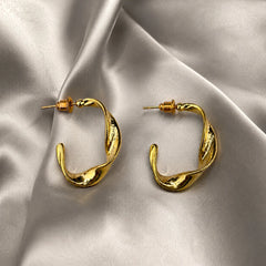 Gold Twisted C Hoop Earrings