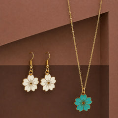 Floral Enamel Necklace & Earrings Set