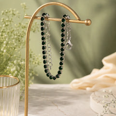 Silver Emerald Stone Chain Bracelet - Silver 925