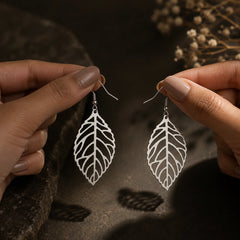 Silver Hollow Leaf Dangle  Earrings