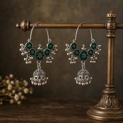 Green Enamel Baali Jhumka Earrings
