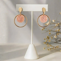 Gold Peach Marble Disc Drop Earrings