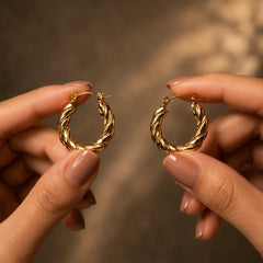 Twisted Gold Hoop Earrings - 18K Gold Plated