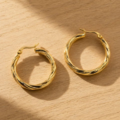 Diagonal Cut Gold Hoops - 18K Gold Plated