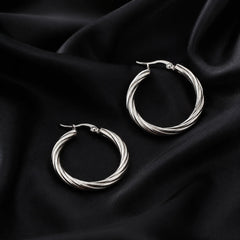 Twisted Silver Hoop Earrings - Silver 925