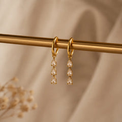 Triple Crystal Drop Earrings - 18K Gold Plated