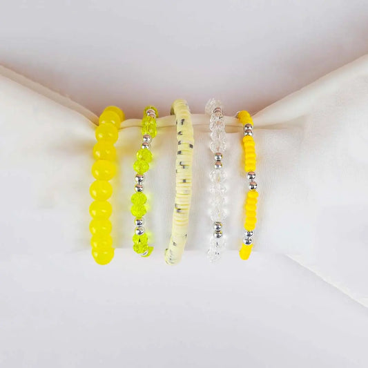 Pack Of 5 Spring Yellow Beaded Bracelet Combo