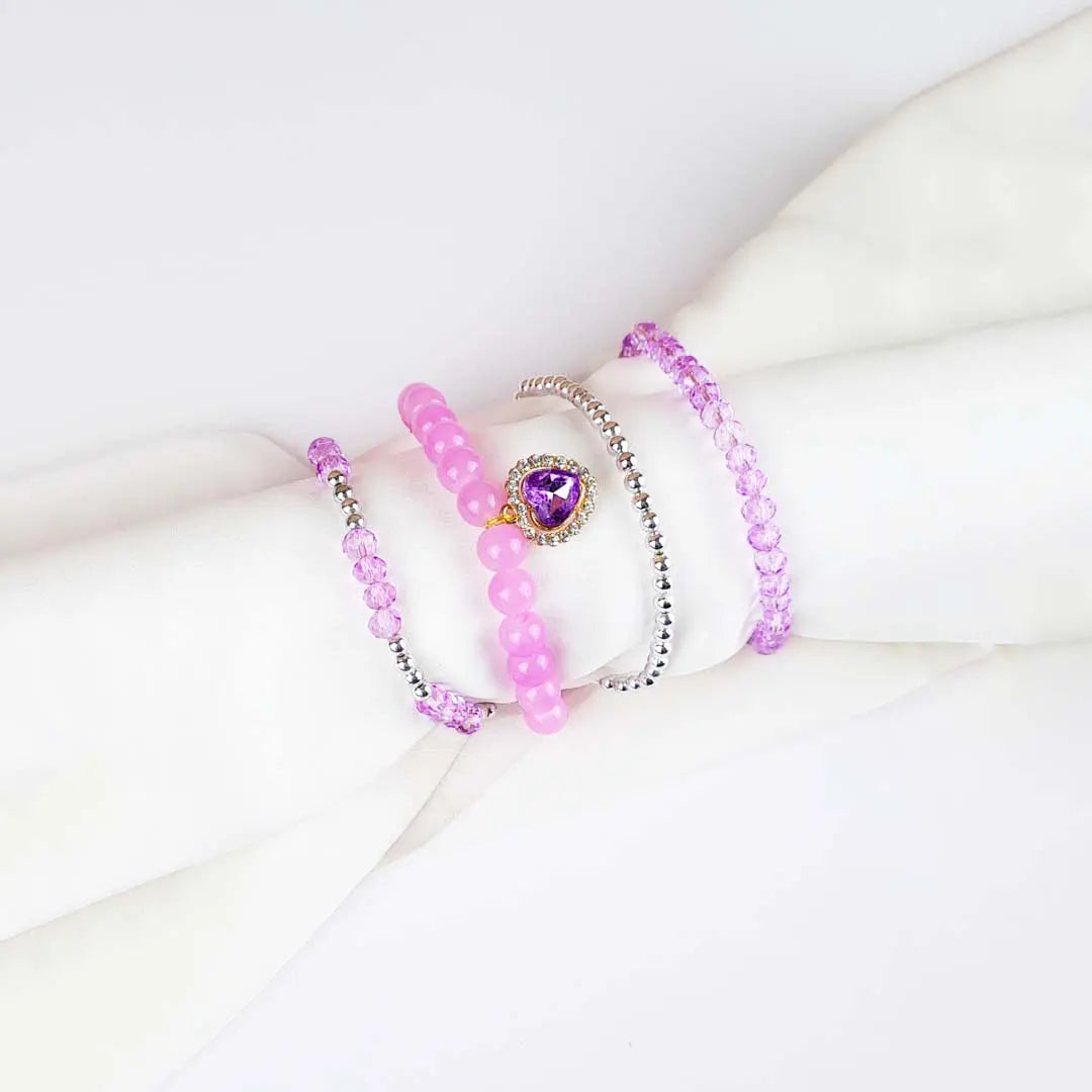 Pack Of 4 Lavender Beaded Bracelet Combo
