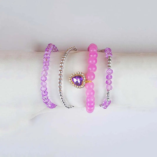 Pack Of 4 Lavender Beaded Bracelet Combo