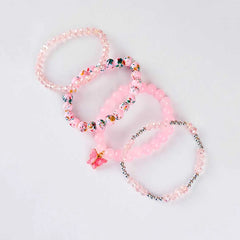 Pack Of 4 Pink Butterfly Beaded Bracelet Combo