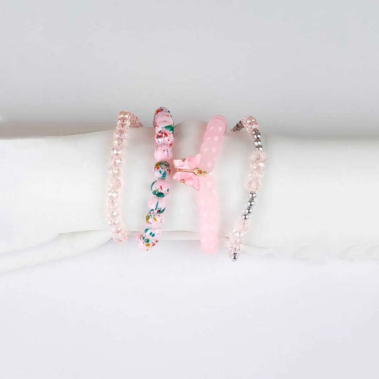 Pack Of 4 Pink Butterfly Beaded Bracelet Combo