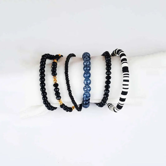 Pack Of 6 Black Beaded Bracelet Combo