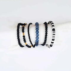 Pack Of 6 Black Beaded Bracelet Combo