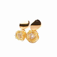 Golden Pearl Interwoven Drop Earrings